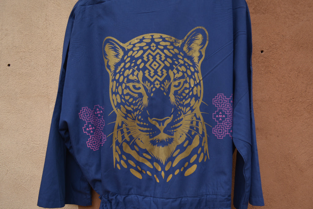 Upcycled Blue Jumpsuit - Screentprinted gold