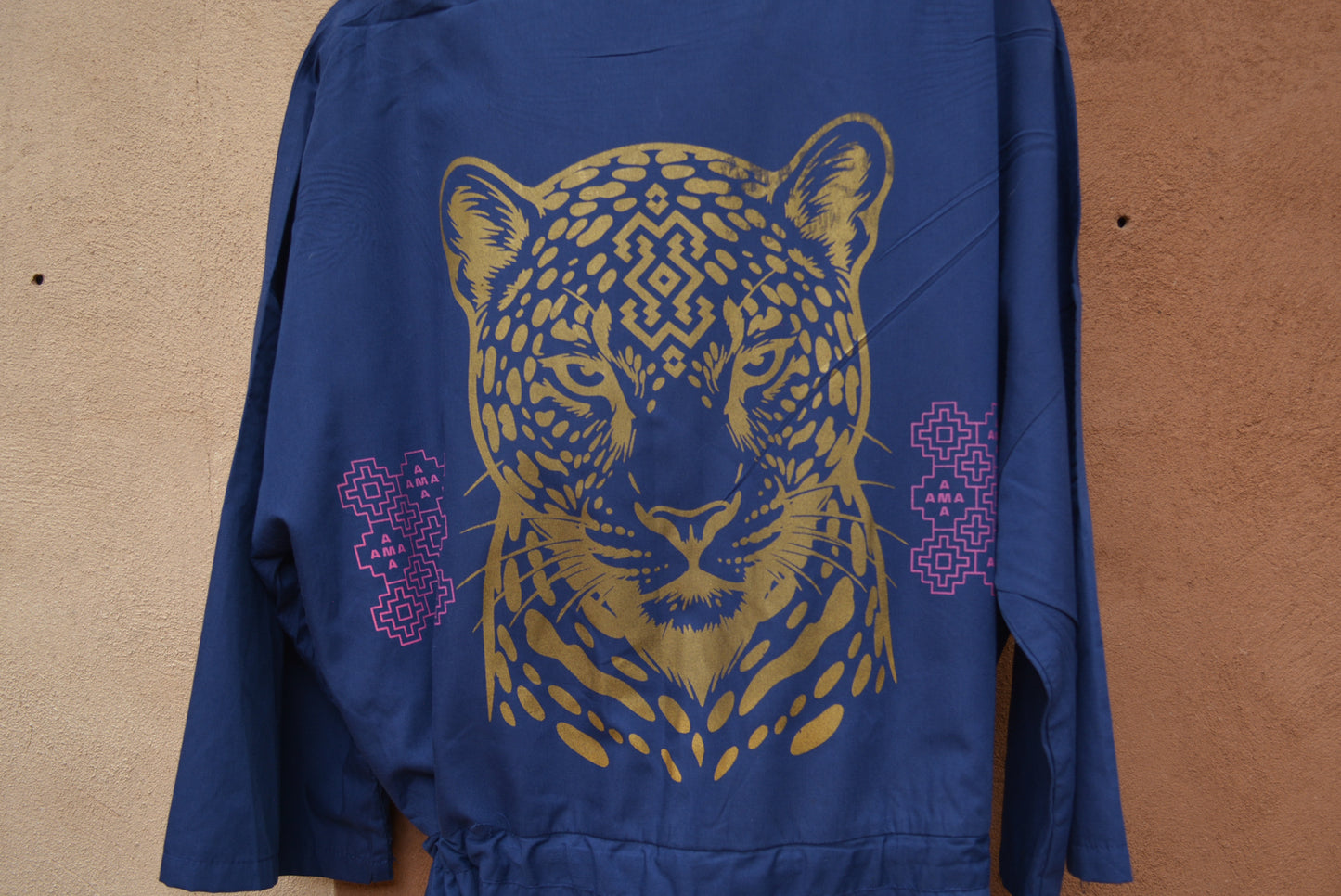 Upcycled Blue Jumpsuit - Screentprinted gold