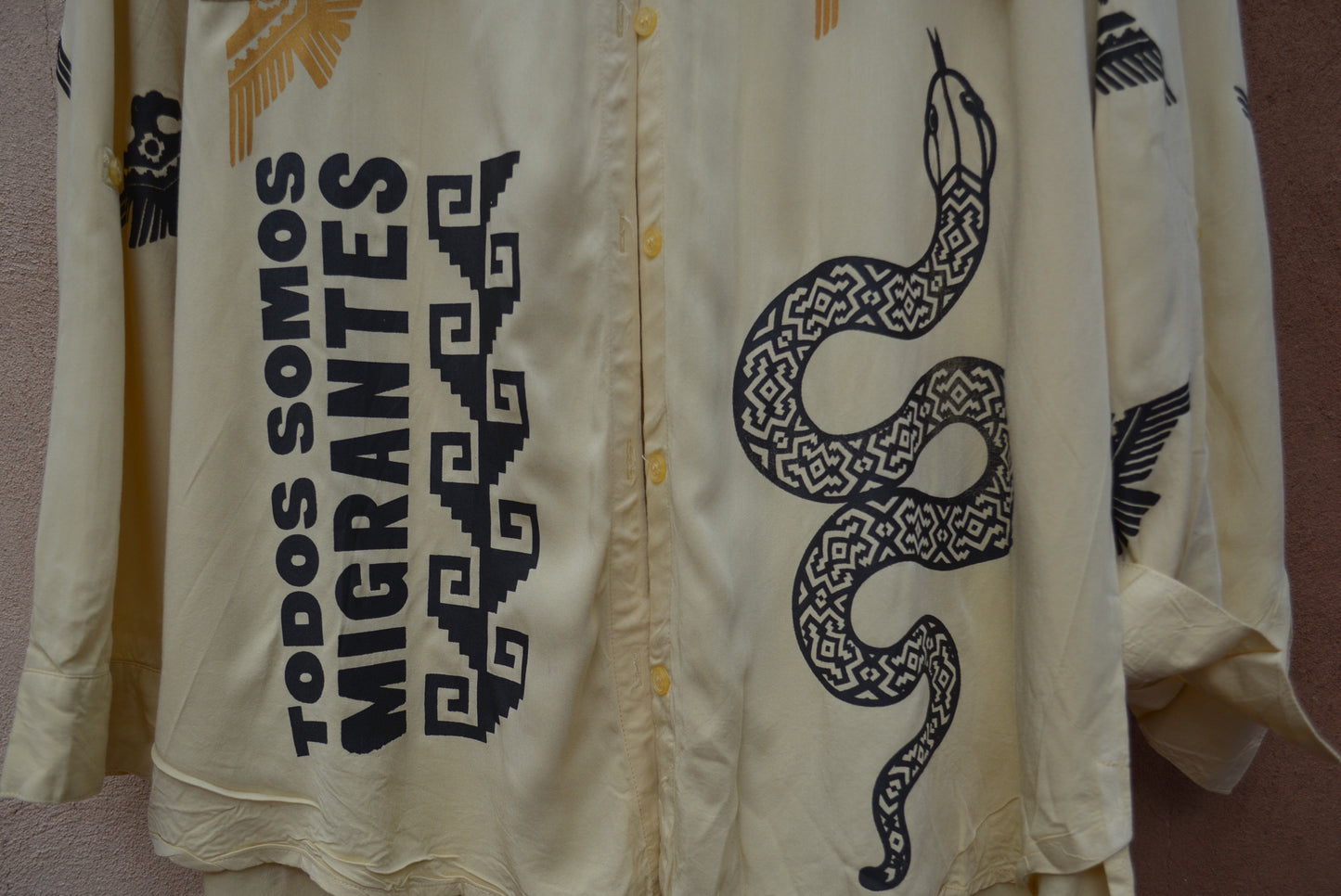Upcycled ~ Yellow button up ~ screenprinted
