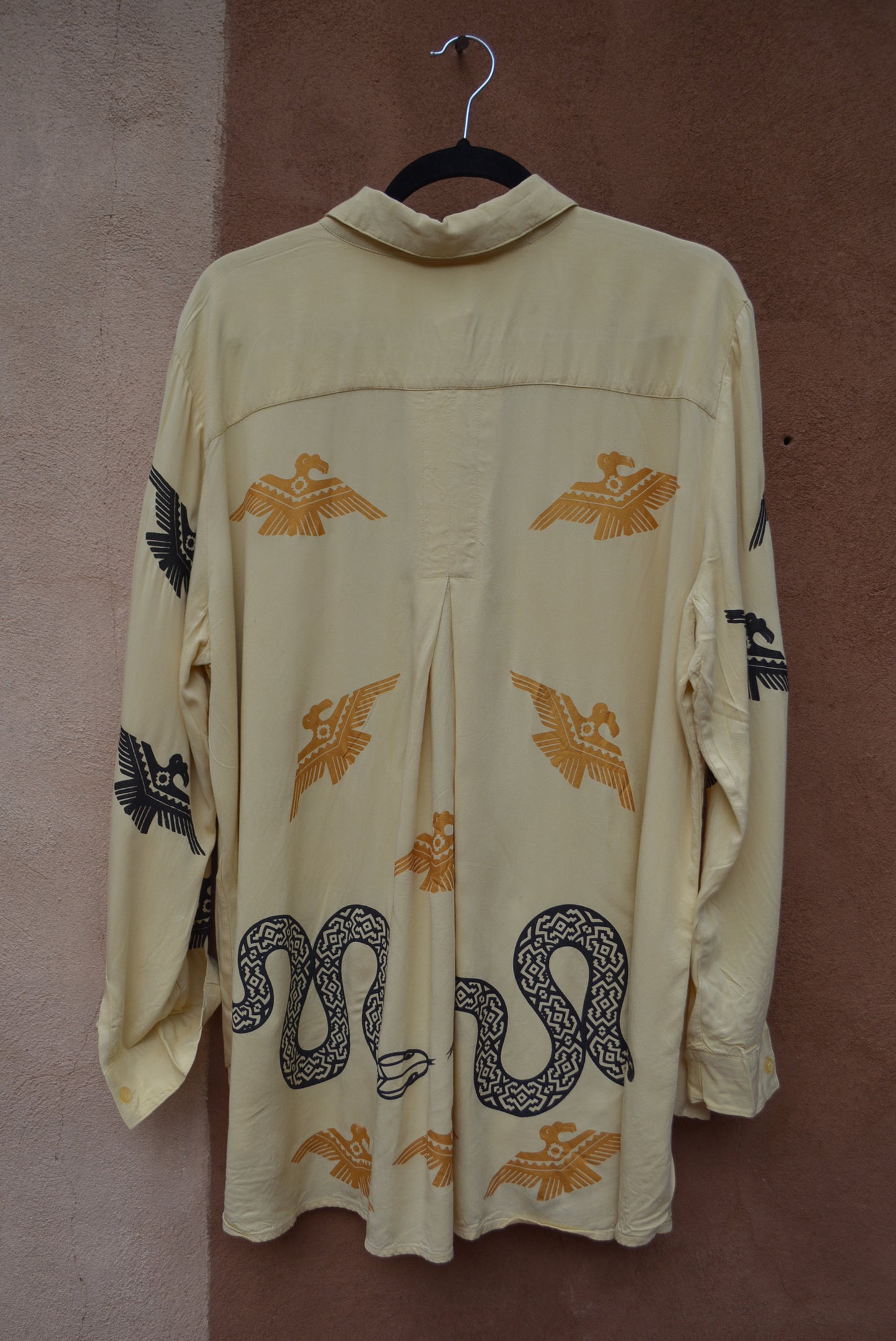 Upcycled ~ Yellow button up ~ screenprinted