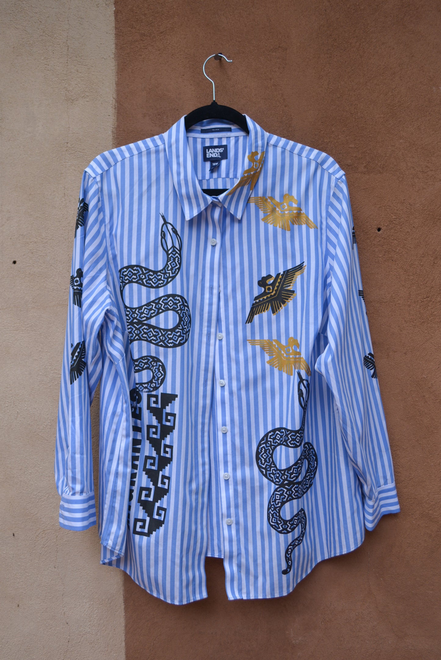 Upcycled ~ Stripped button up ~ Screen printed