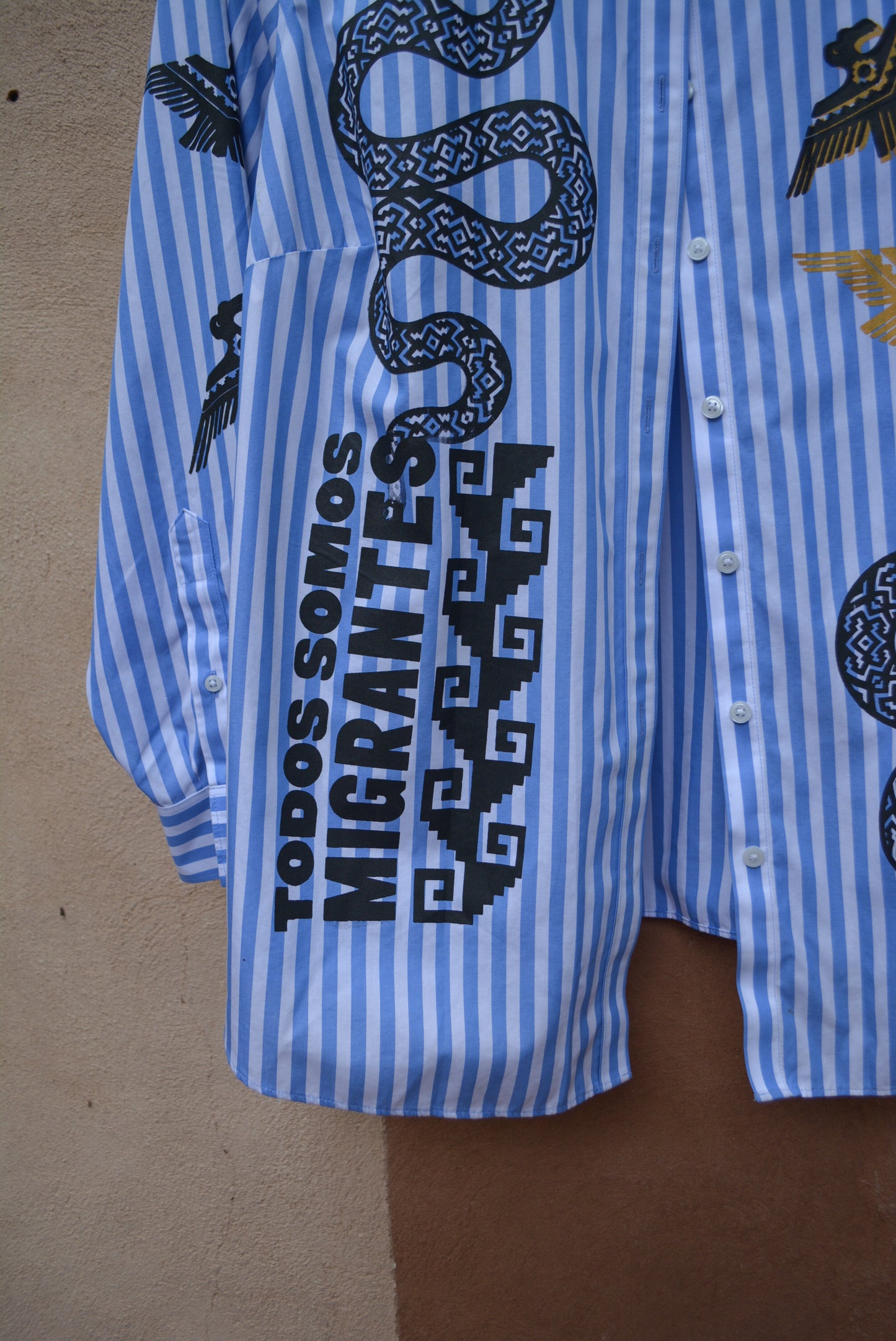 Upcycled ~ Stripped button up ~ Screen printed