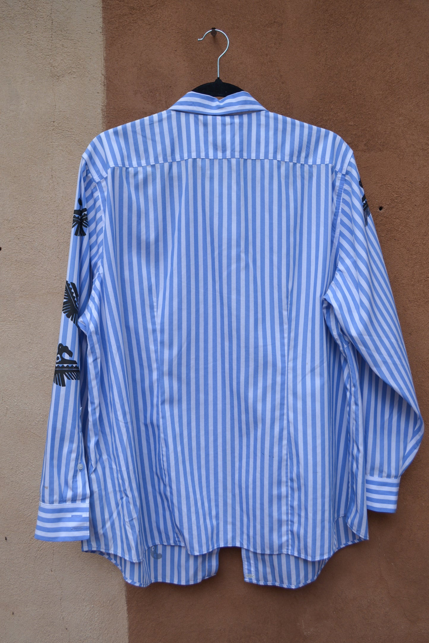 Upcycled ~ Stripped button up ~ Screen printed