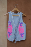 Upcycled Striped vest • screenprinted
