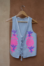 Upcycled Striped vest • screenprinted