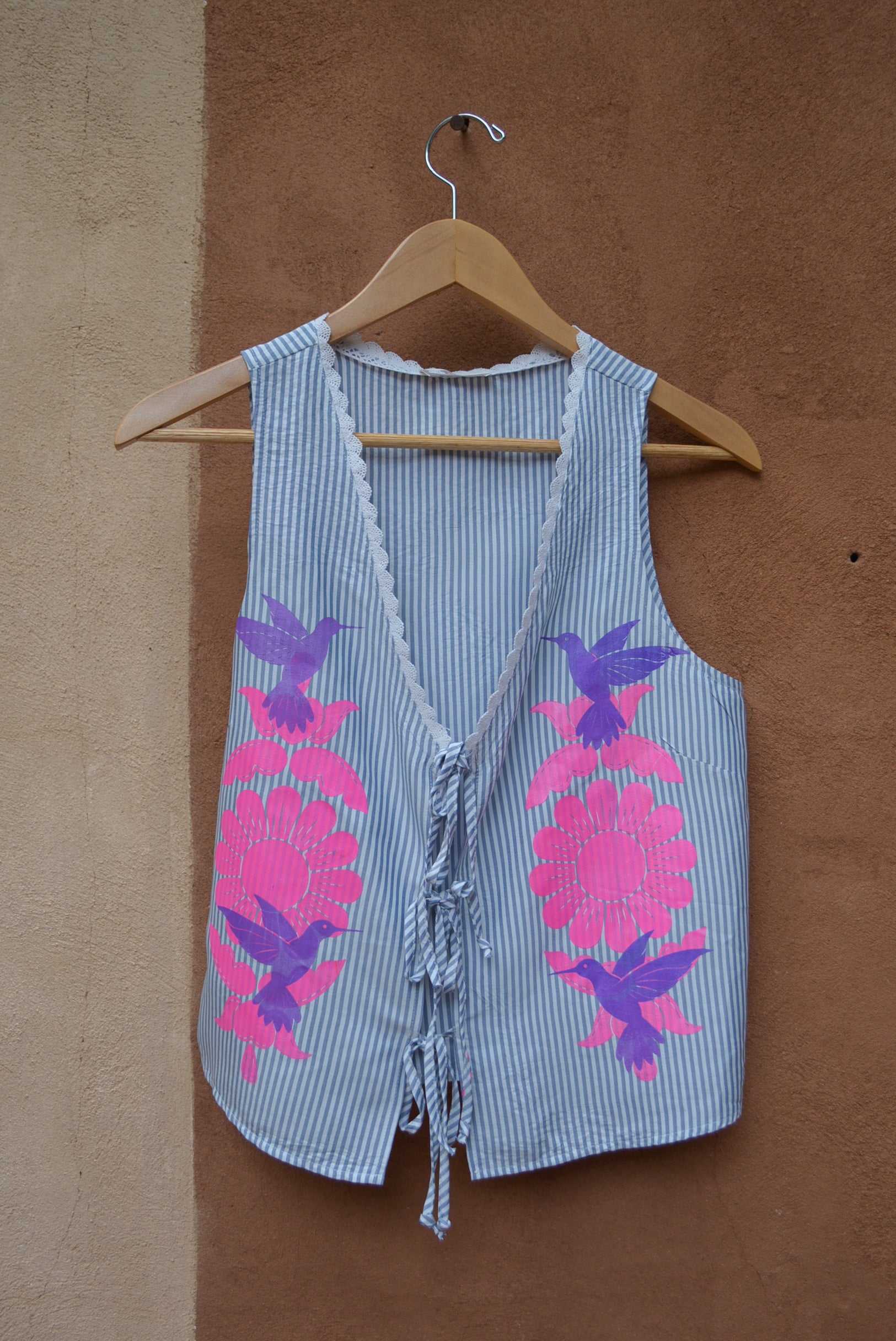 Upcycled Striped vest • screenprinted