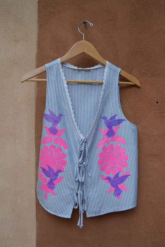 Upcycled Striped vest • screenprinted