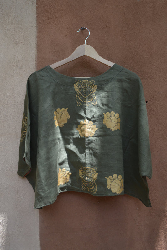 Screenprinted Drapped Top • linen