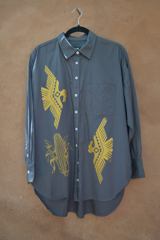 Screenprinted Collared Shirt ~ upcycled
