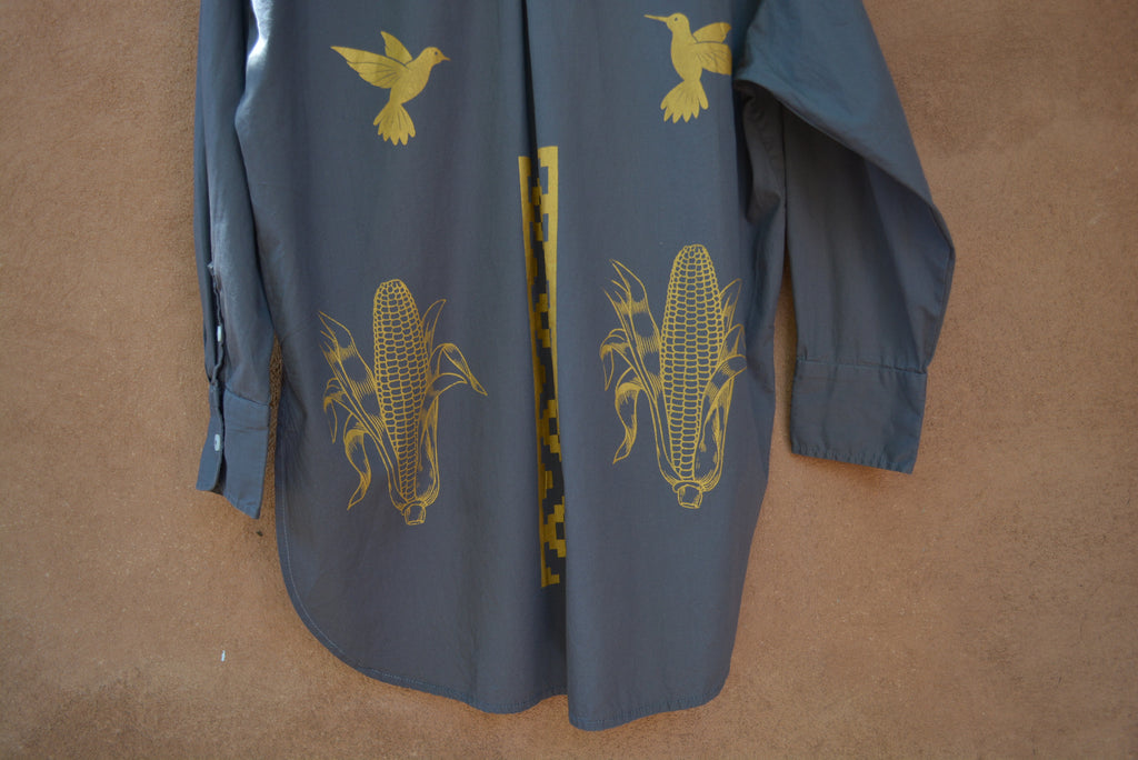 Upcycled ~ Grey button up ~ Screen printed