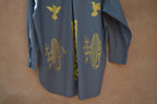 Upcycled ~ Grey button up ~ Screen printed