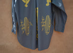 Upcycled ~ Grey button up ~ Screen printed