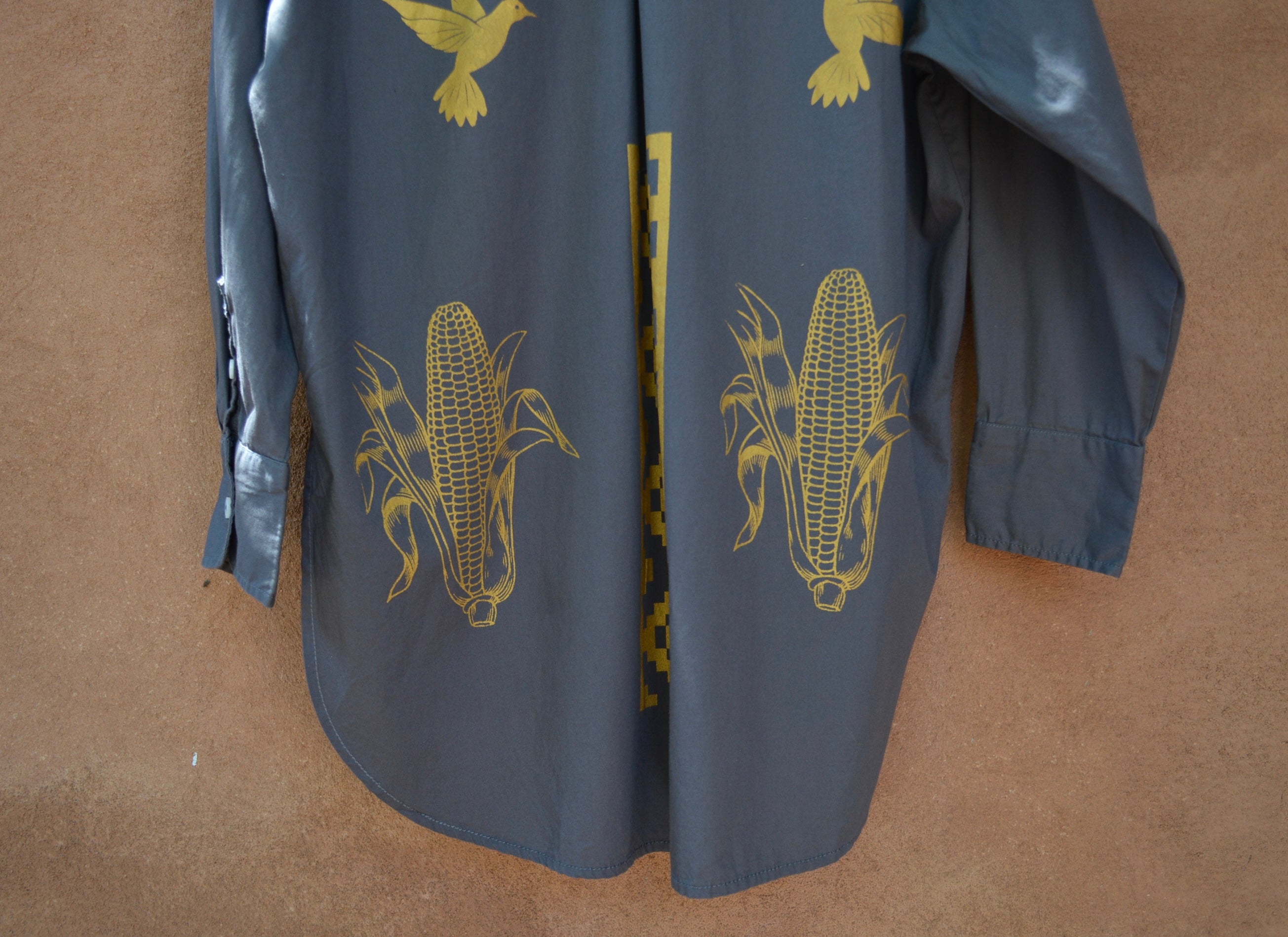 Upcycled ~ Grey button up ~ Screen printed