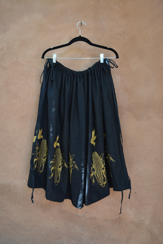 Black Drawstring Linen Skirt • Corn & hummingbirds