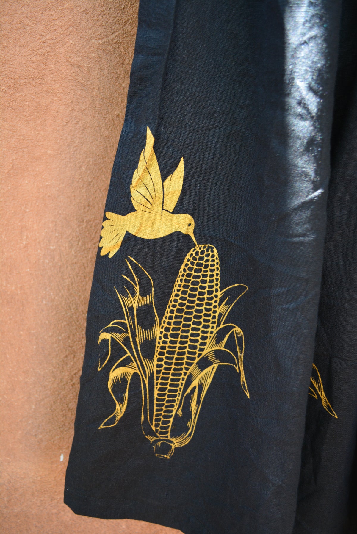Black Drawstring Linen Skirt • Corn & hummingbirds