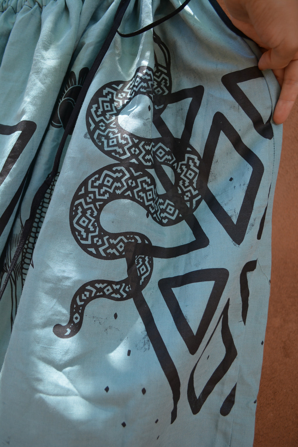 Light Blue Drawstring Linen Skirt • Corn, snakes & butterflies