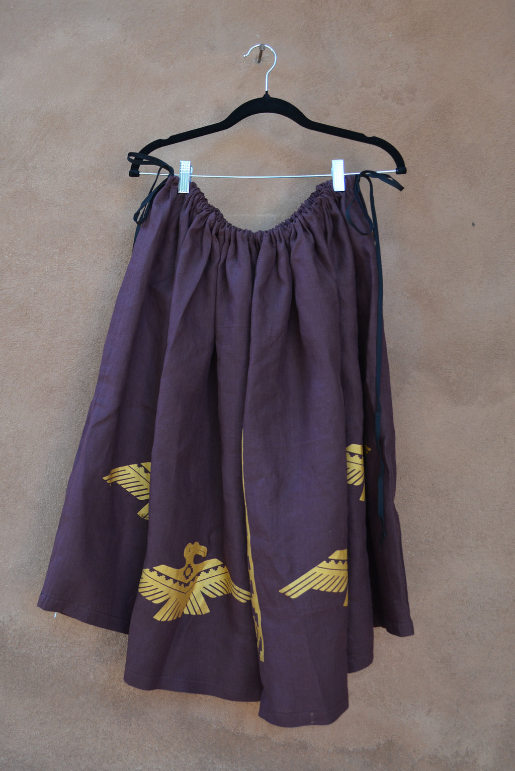 Burgundy Drawstring Linen Skirt ~ Gold condor & Ama