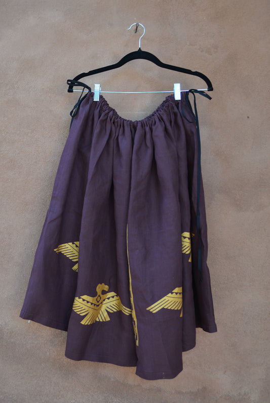 Burgundy Drawstring Linen Skirt ~ Gold condor & Ama