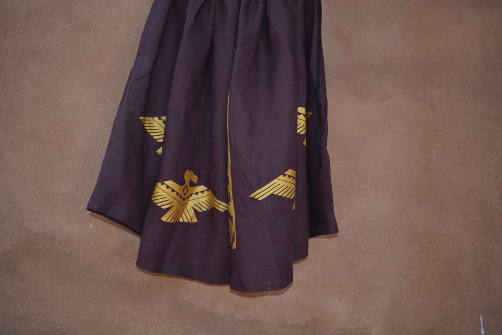 Burgundy Drawstring Linen Skirt ~ Gold condor & Ama