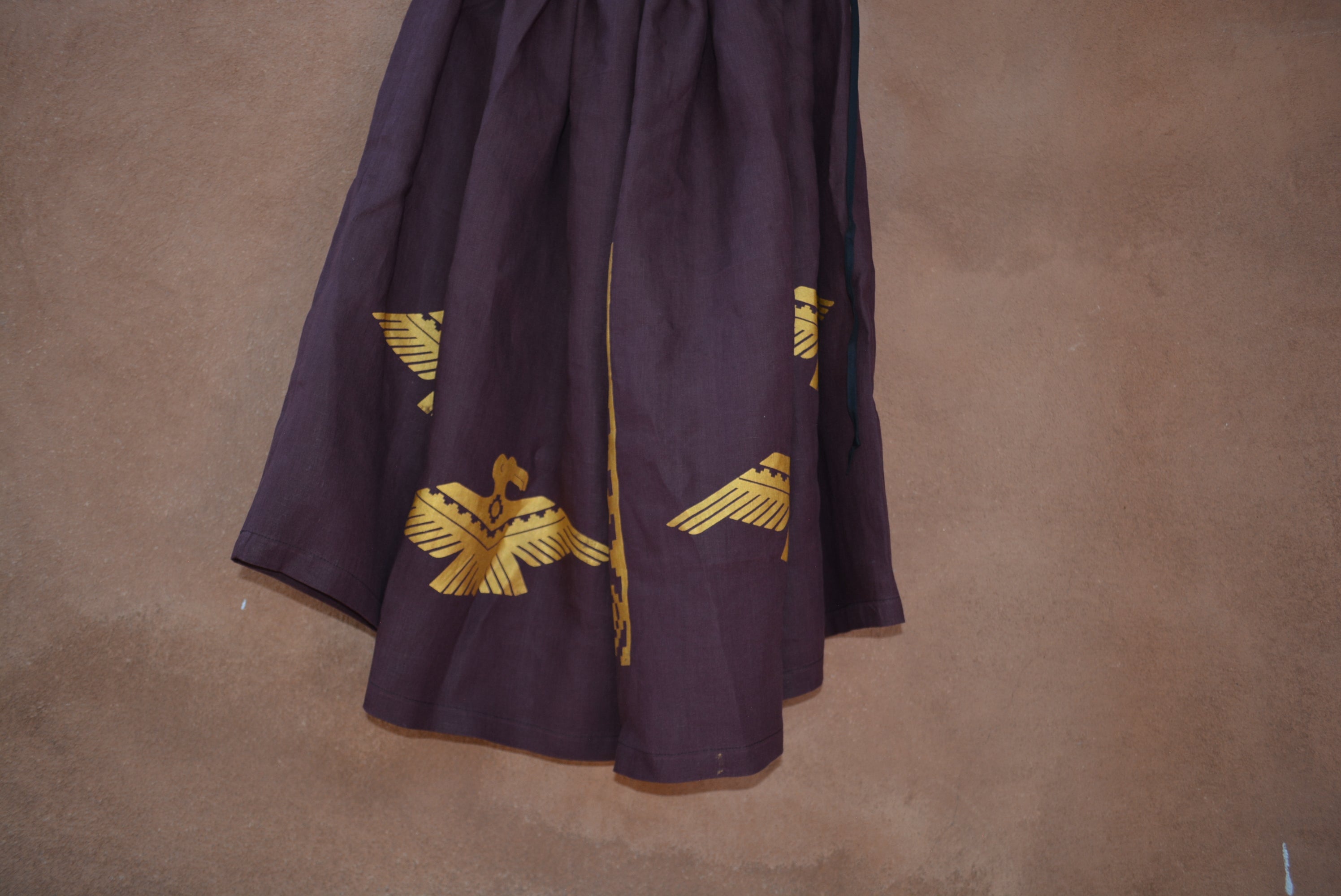 Burgundy Drawstring Linen Skirt ~ Gold condor & Ama