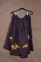 Burgundy Drawstring Linen Skirt ~ Gold condor & Ama