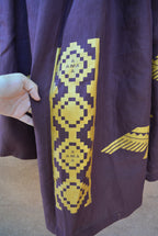 Burgundy Drawstring Linen Skirt ~ Gold condor & Ama