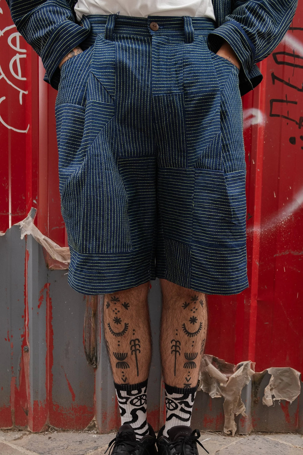 Long shorts  - Jean and Turquoise thread