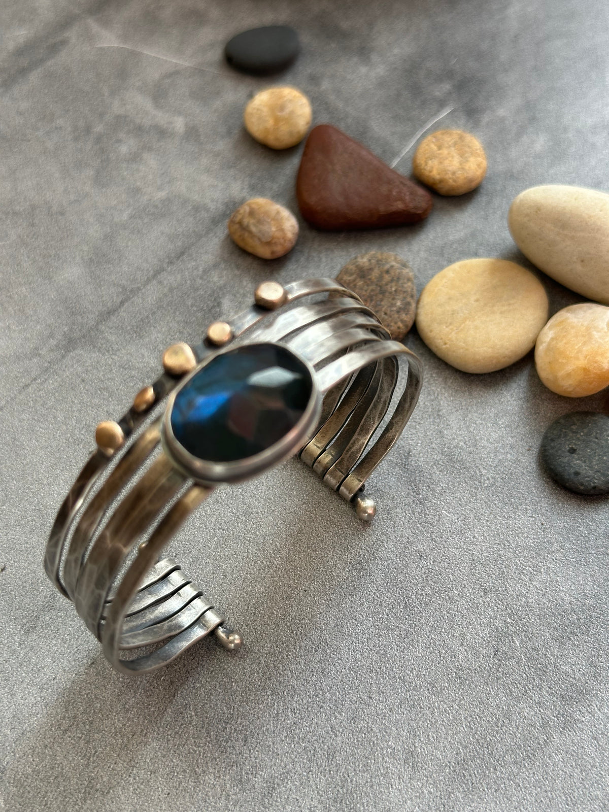 Labradorite - Stacked - Attached Bracelet - Cuff with Movement - ready to ship
