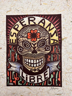 Lino Print ~ corn husk artisanal paper ~ Esperanza Libre