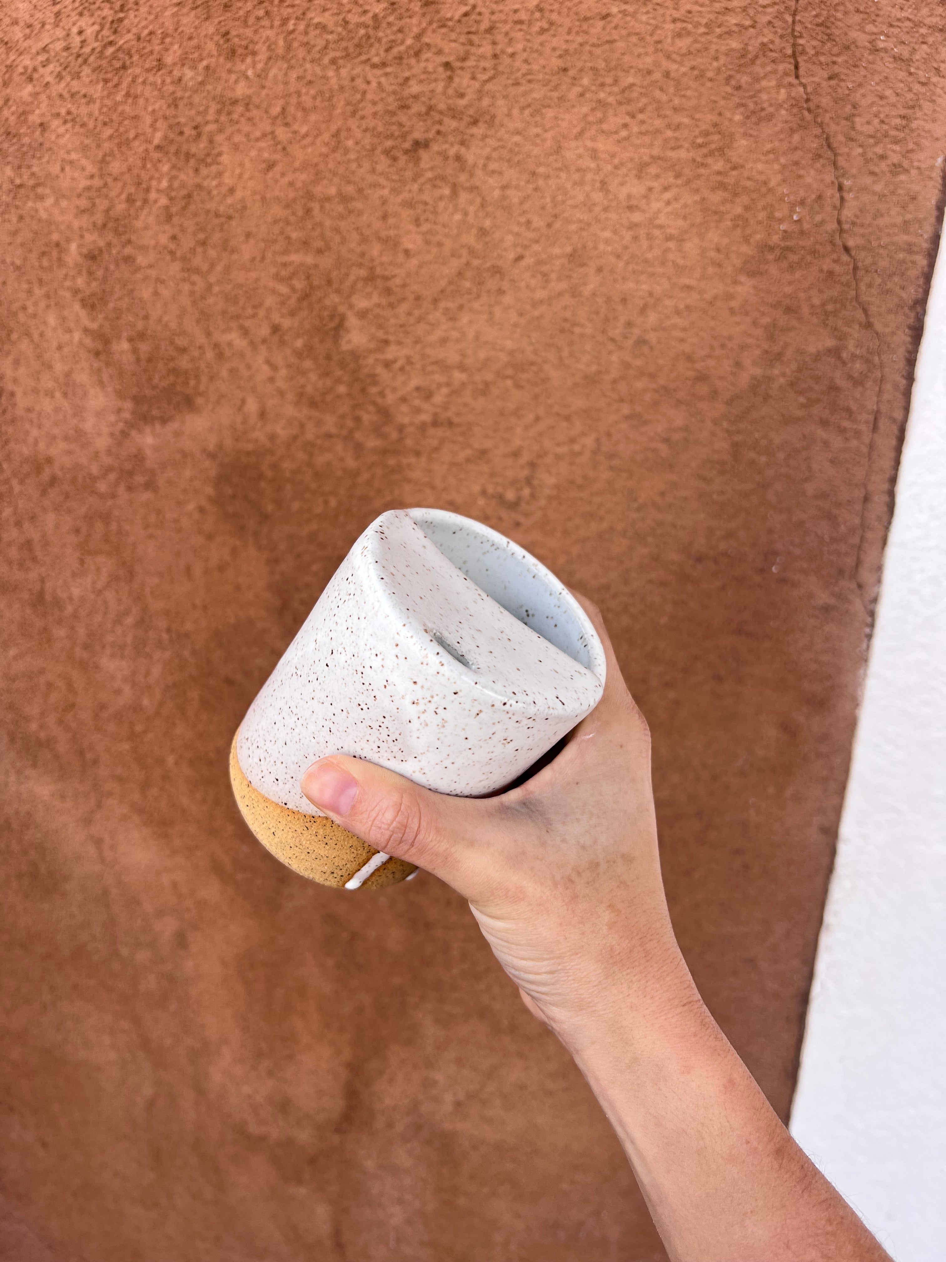 Off White Speckled - Travel Tumbler ~ Thumb print