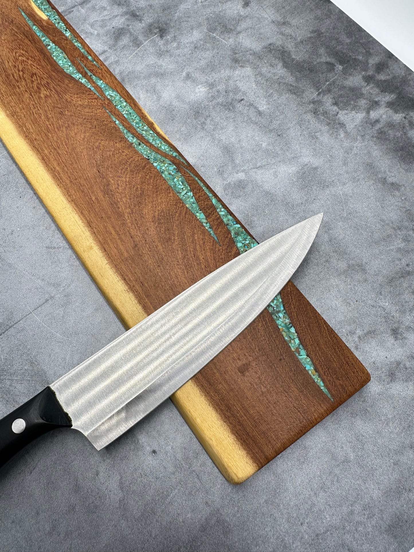 Knife block with Kingman turquoise inlaid