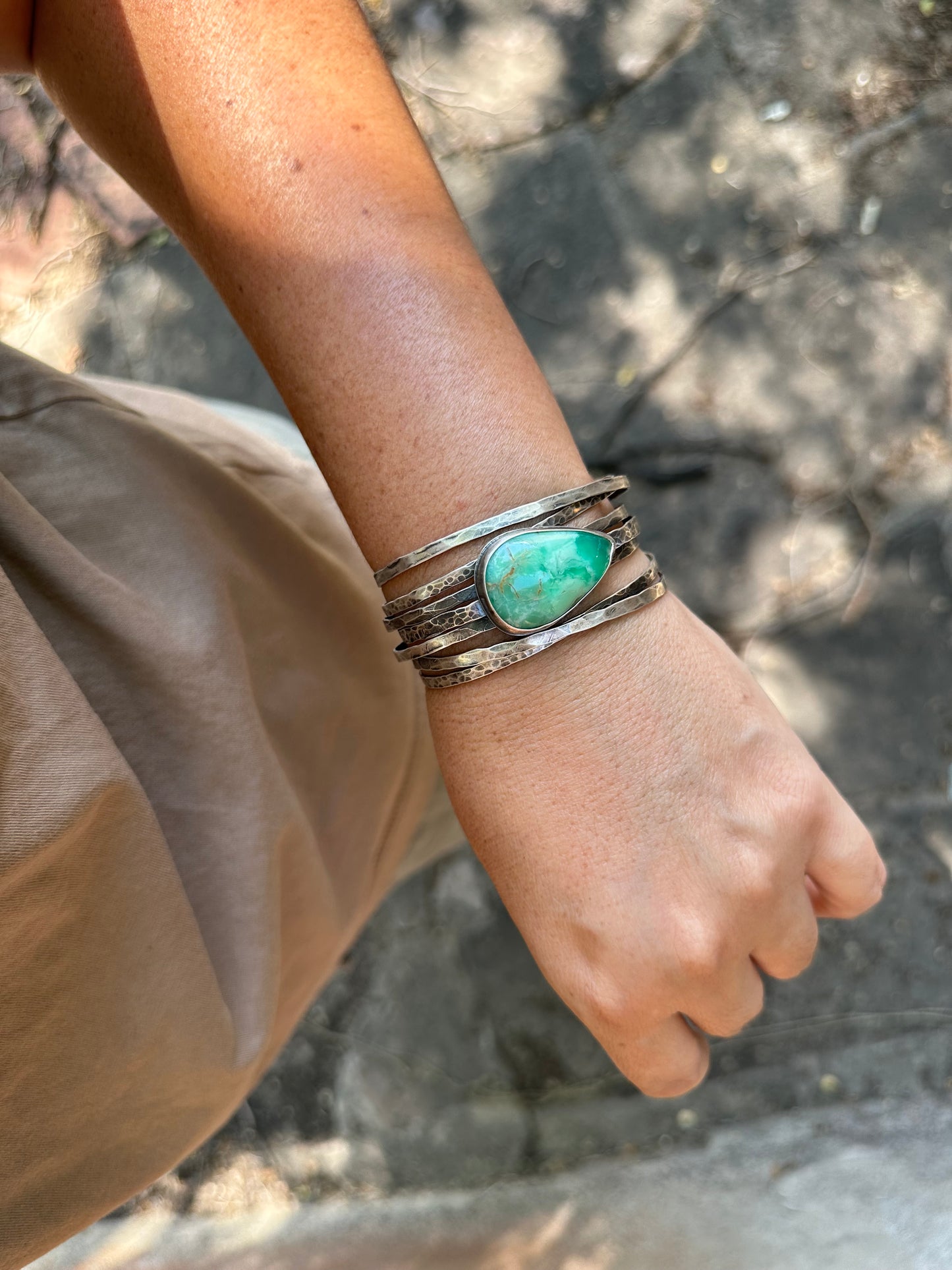 Australian Variscite Stacked Cuff Bracelet ~ Sterling Silver Bracelet