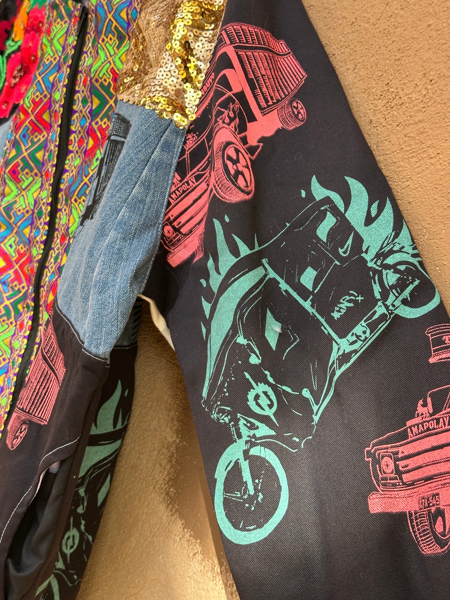 Upcycled Jacket ~ Screen Printed ~ Large