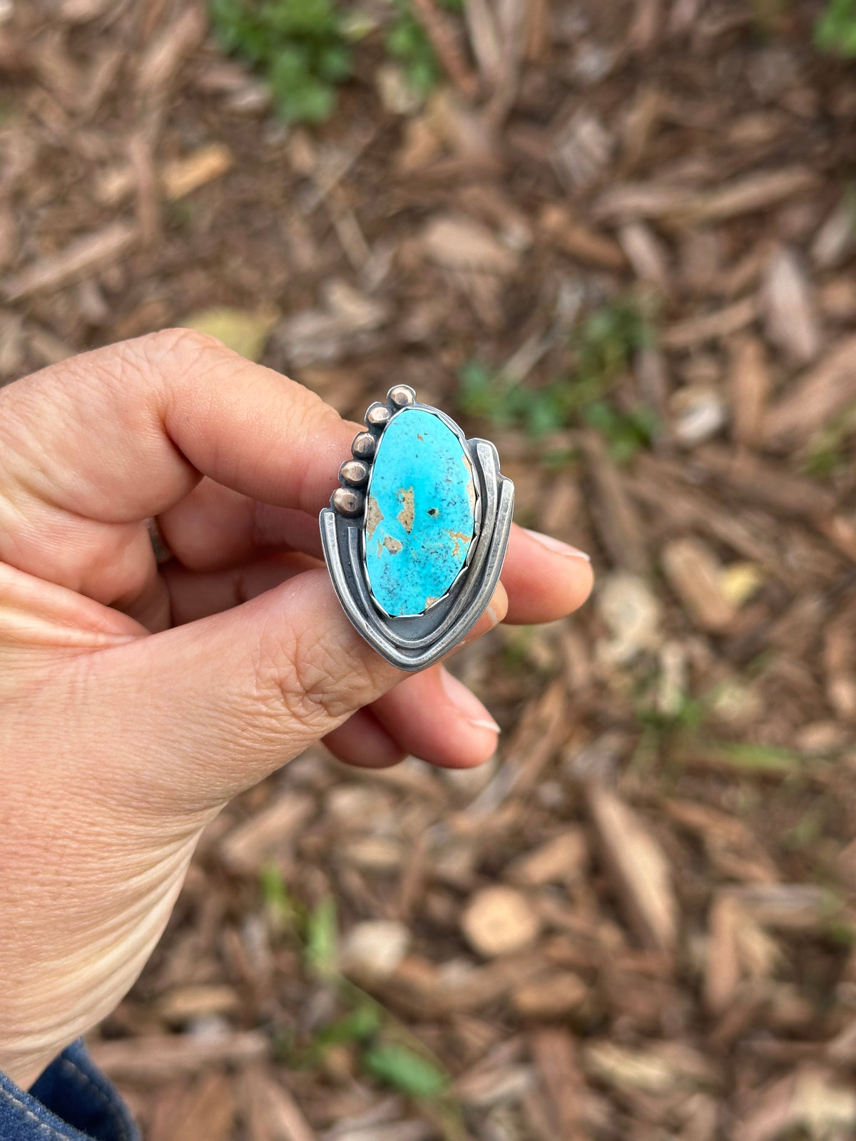 Blue Bird Turquoise and Sterling Silver Ring - size 7.5