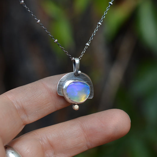 Ethiopian Opal & Sterling Silver Necklace - cornhusk imprinted