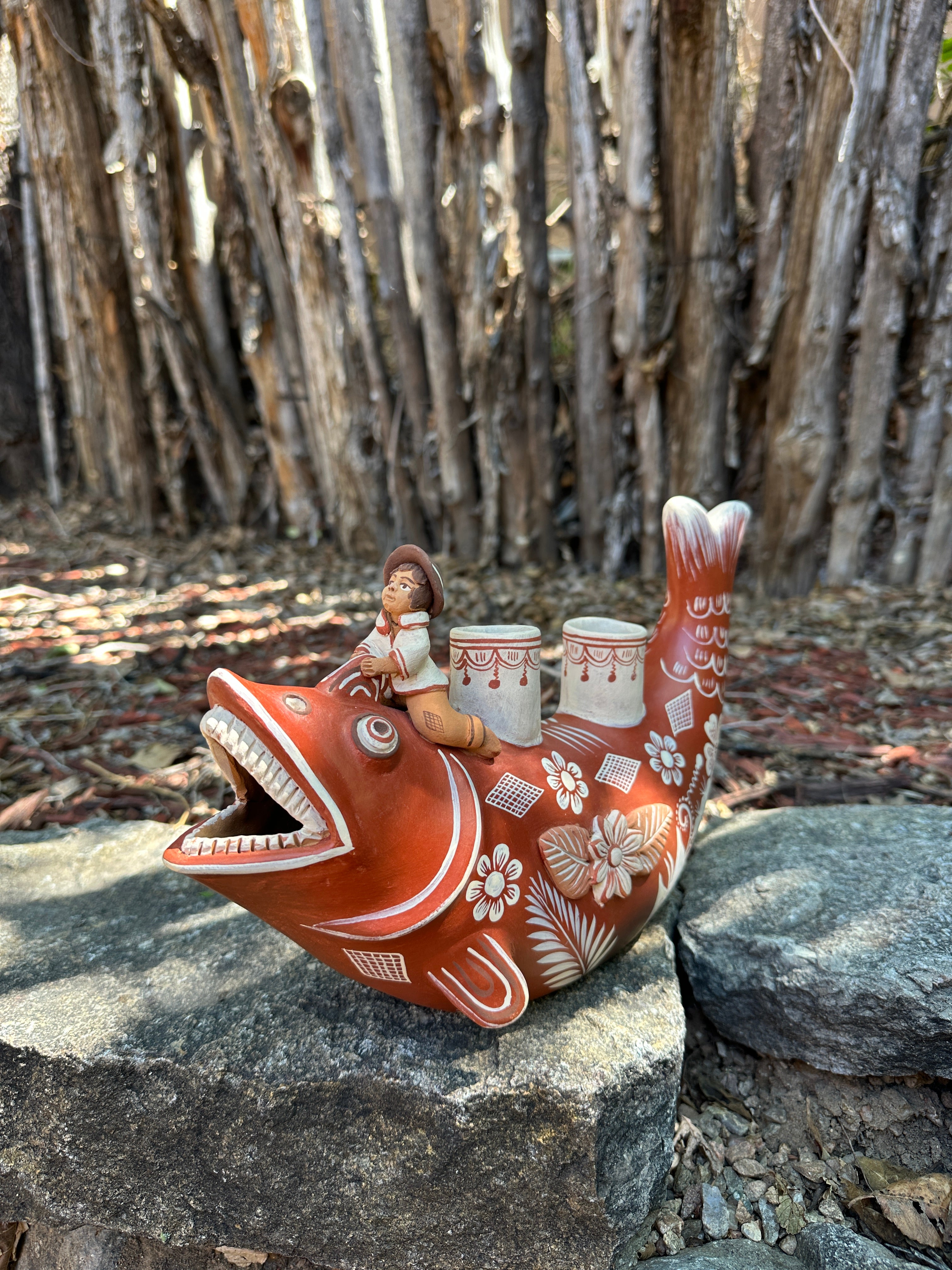 Piranha with boy - candle holder