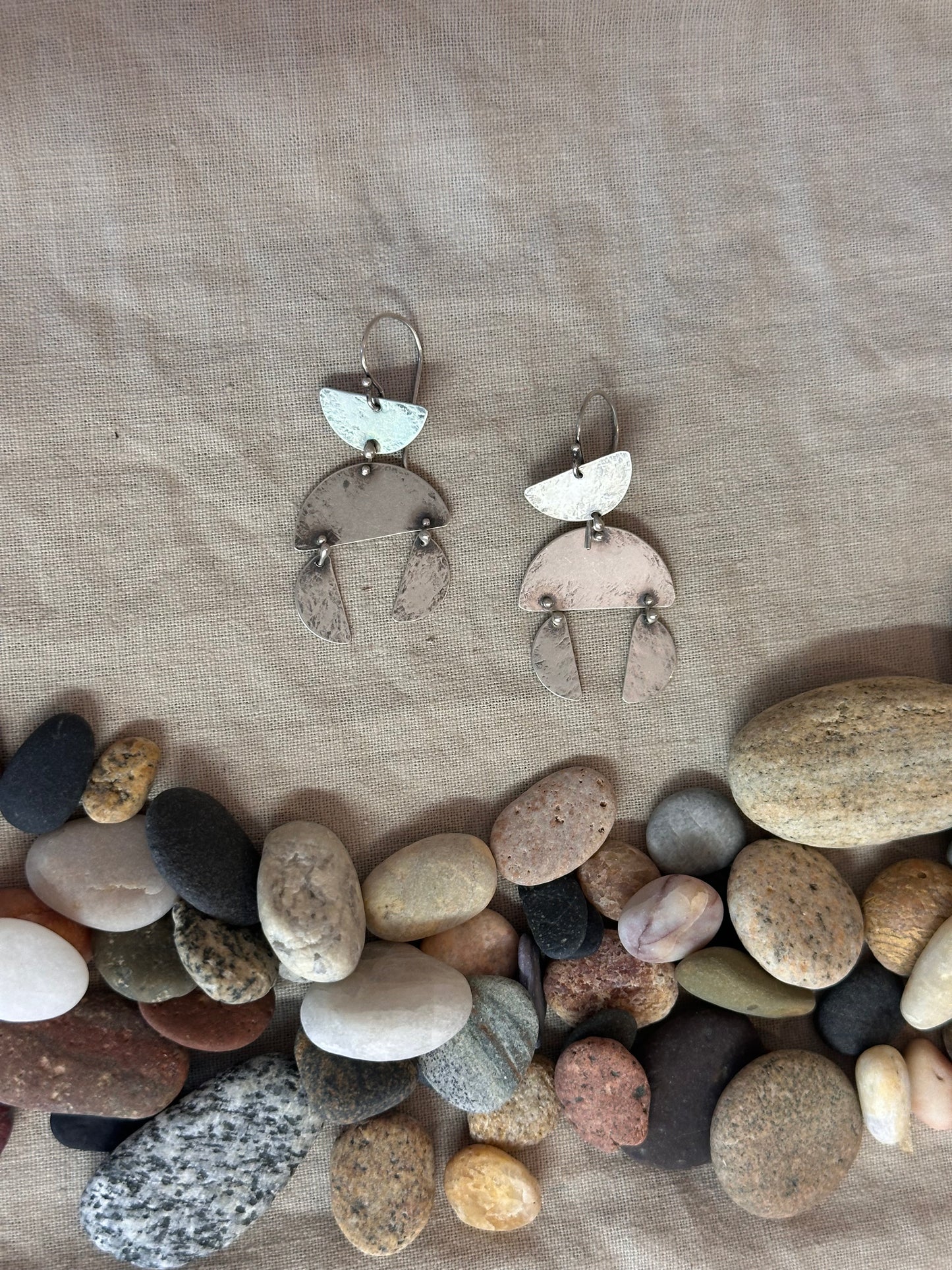 Connected geometric dangle earrings - Sterling Silver