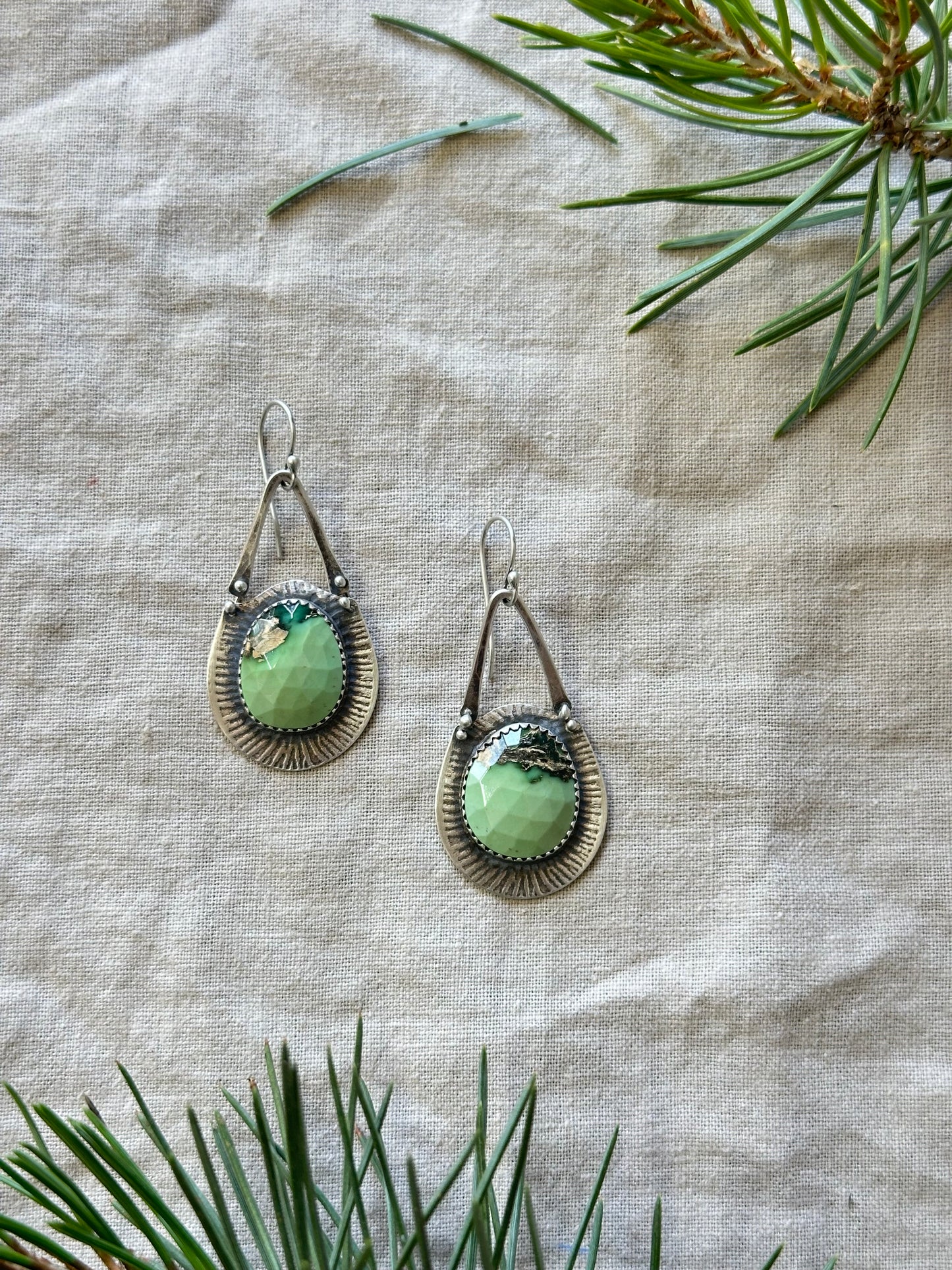 Australian Variscite  earrings - sterling silver and bronze