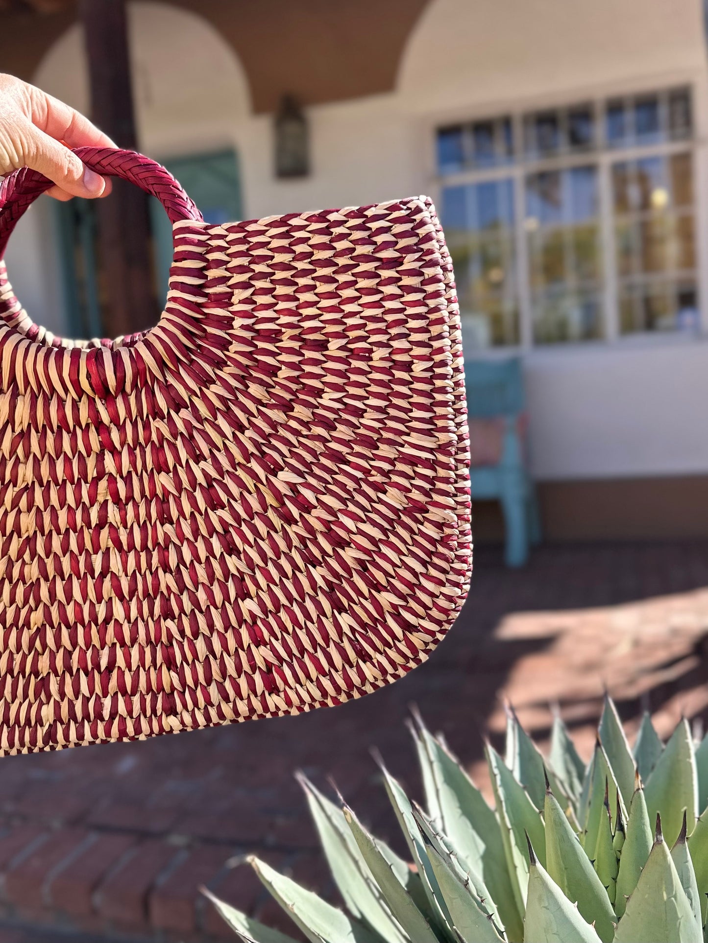 Handbag - Burgundy and Natural