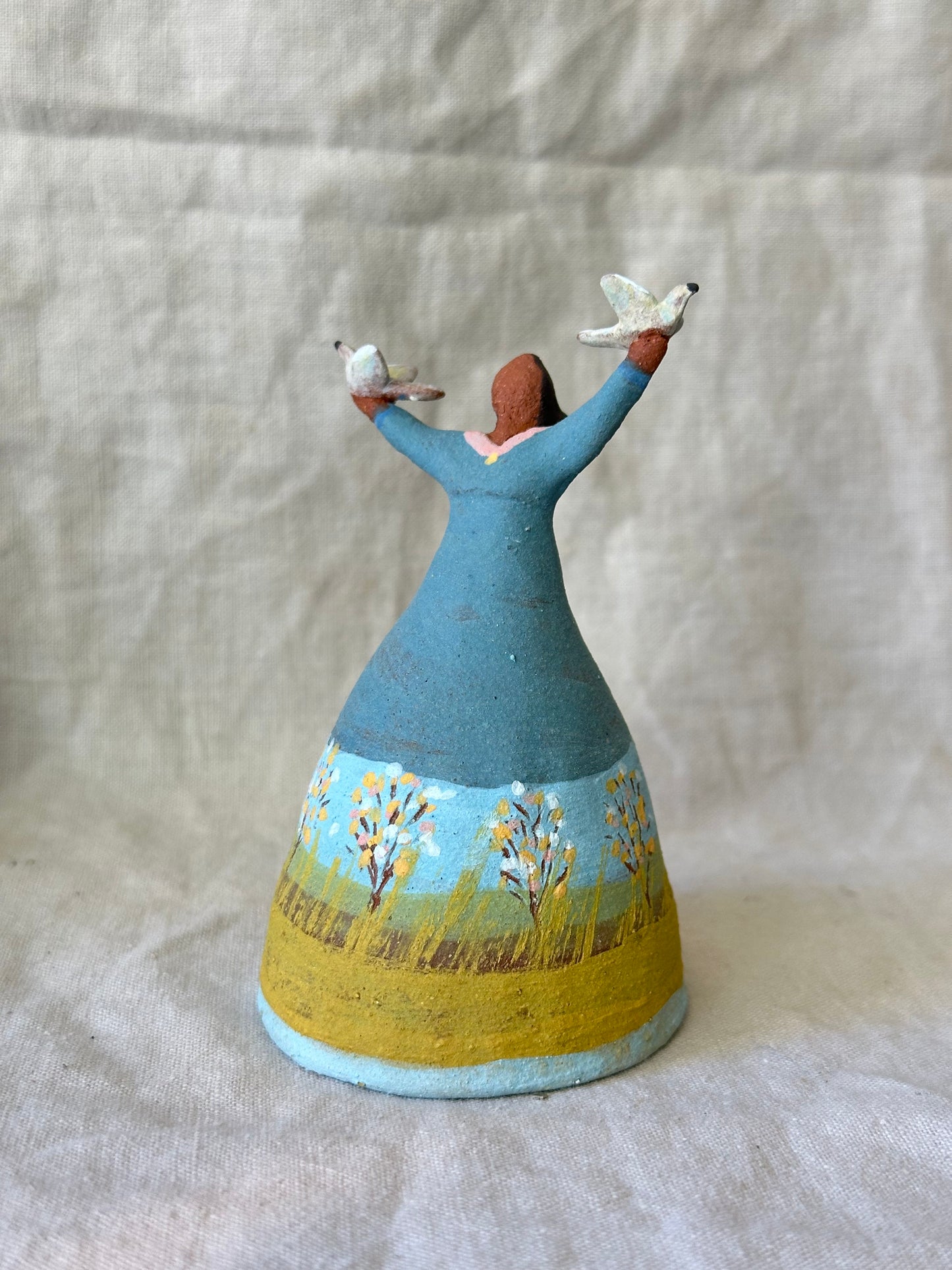 Dancer Bell holding  birds - Cobalt dress trees designs