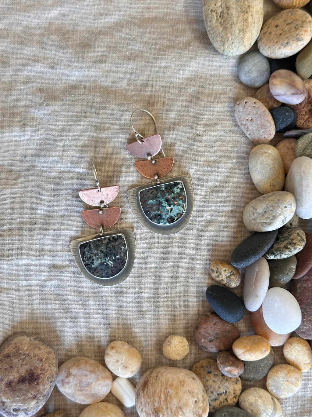 Confetti Copper Chrysocolla Earrings - Sterling Silver and Copper