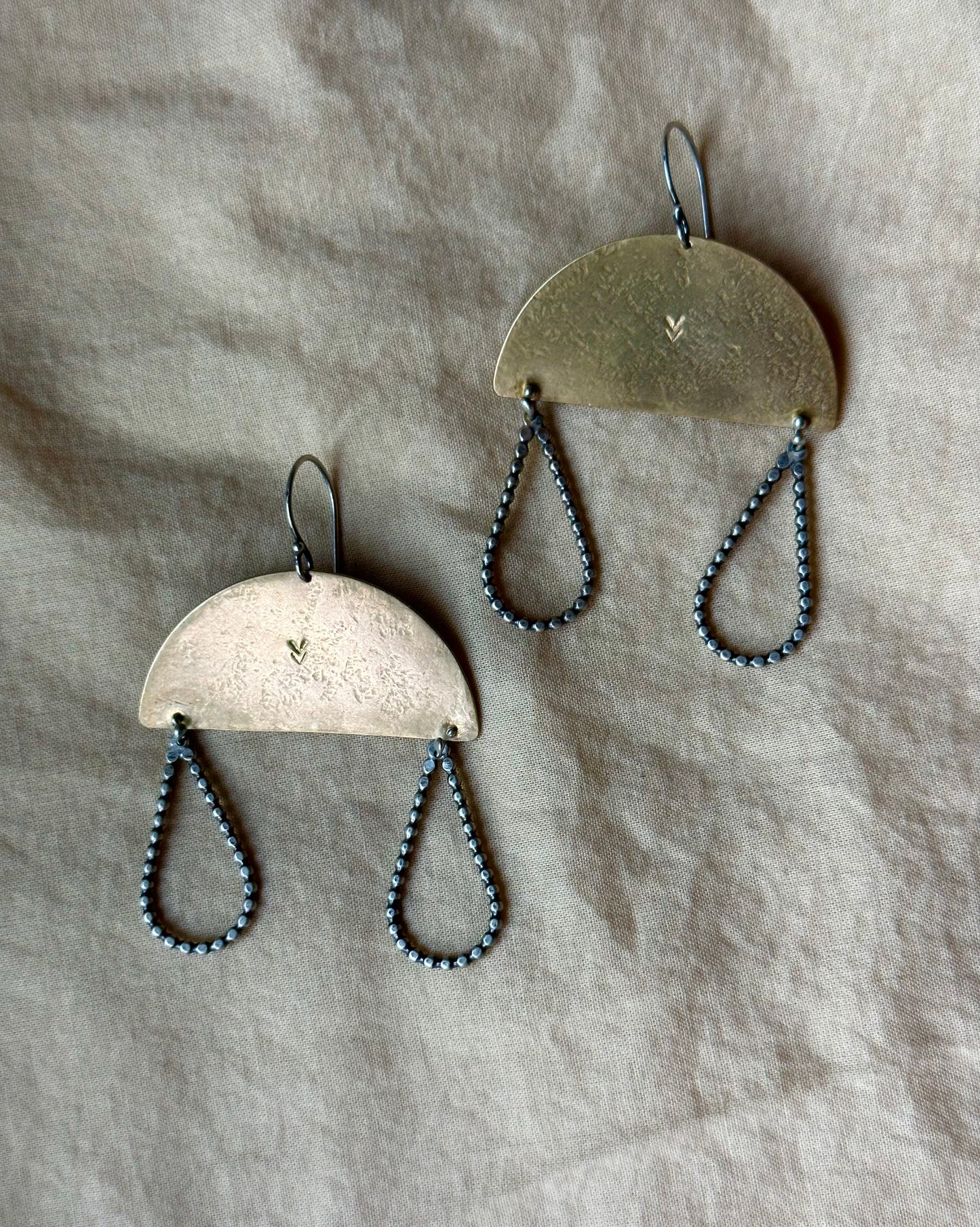 Golden Cloud earrings ~ Sterling silver and brass