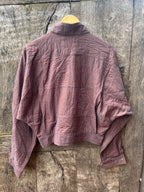 Bomber Patched Jacket - Chocolate Linen with Turquoise threads