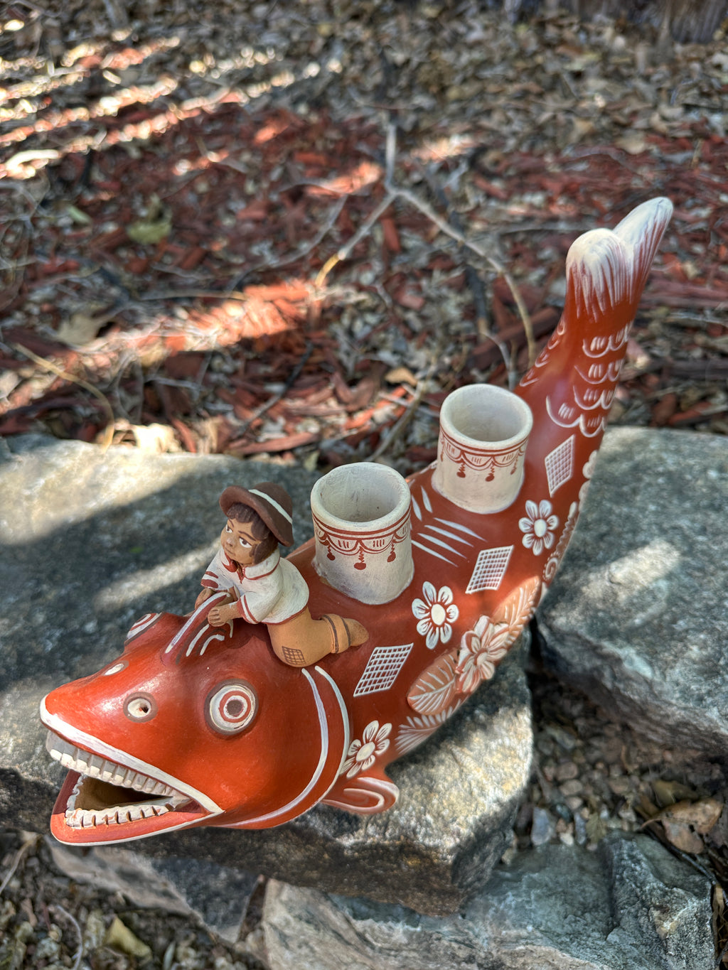 Piranha with boy - candle holder