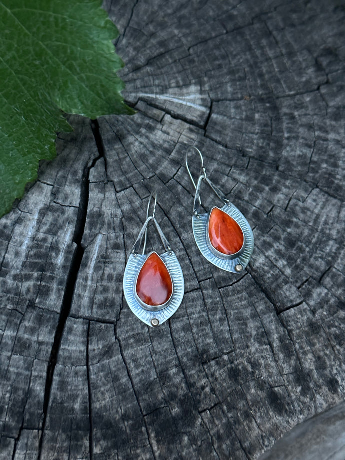 Orange Spiny Oyster - statement earrings - sterling silver