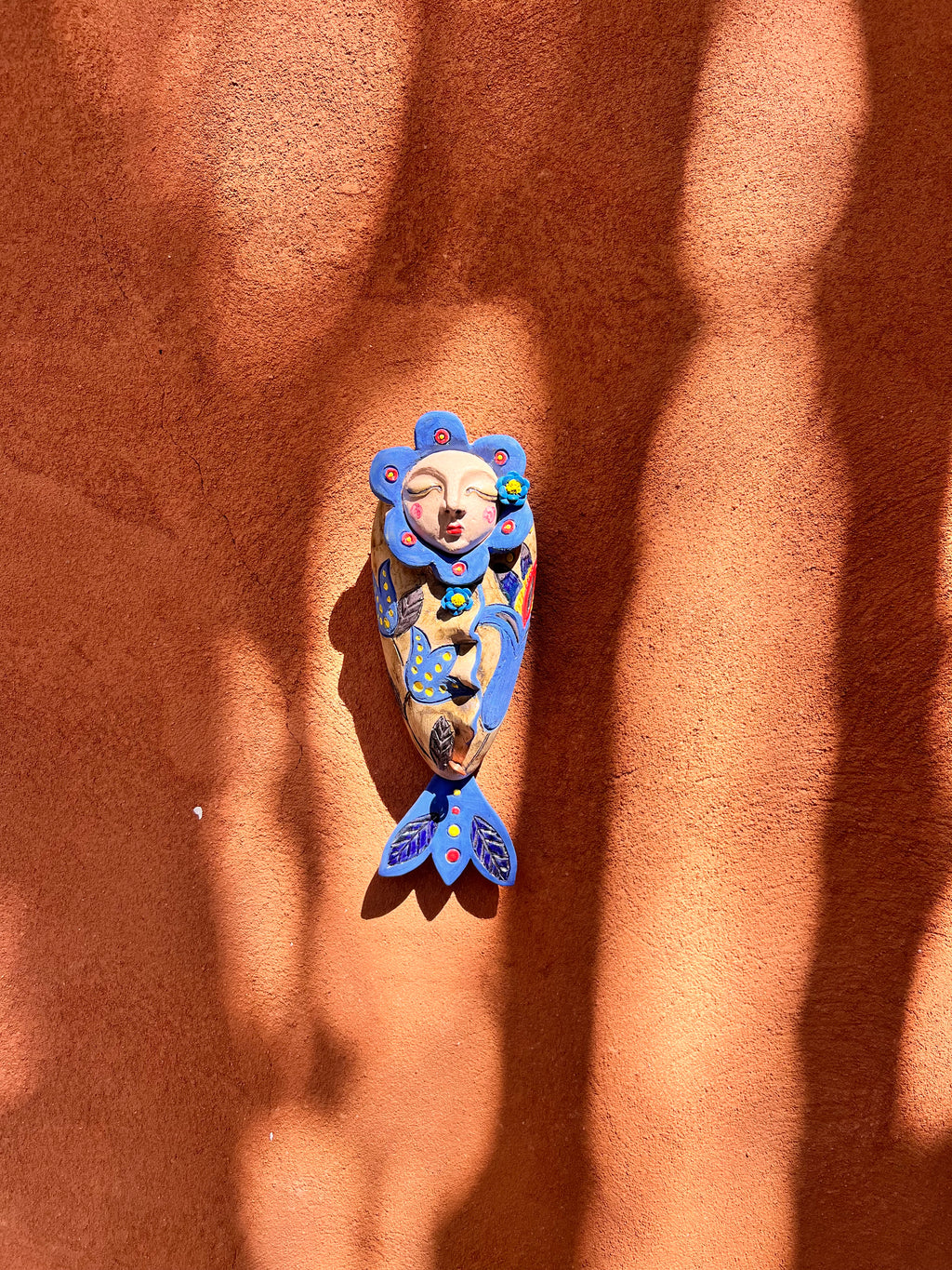 Blue & sand Wawa with fish tail ~ Small ~ art wall sculpture