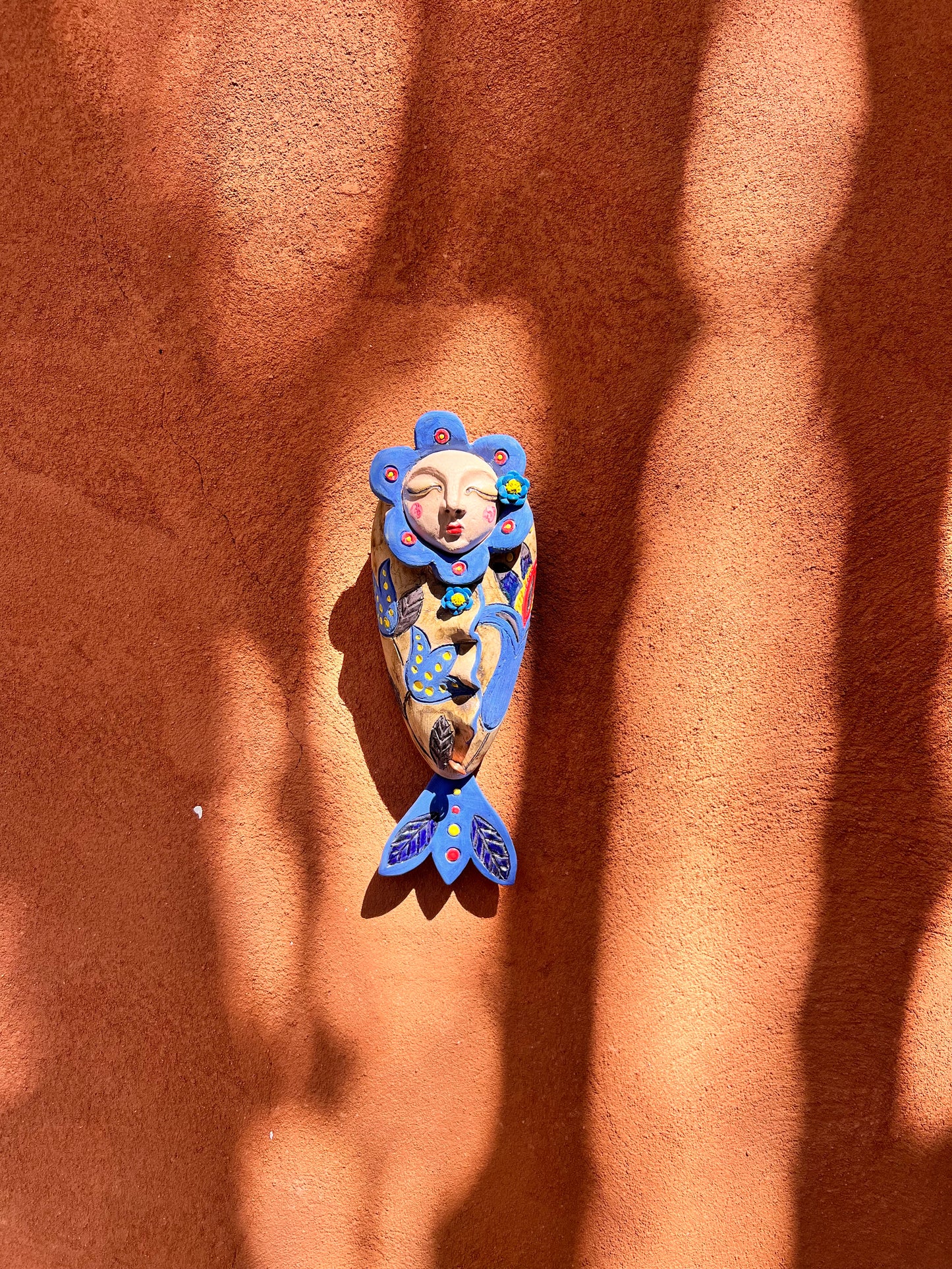 Blue & sand Wawa with fish tail ~ Small ~ art wall sculpture