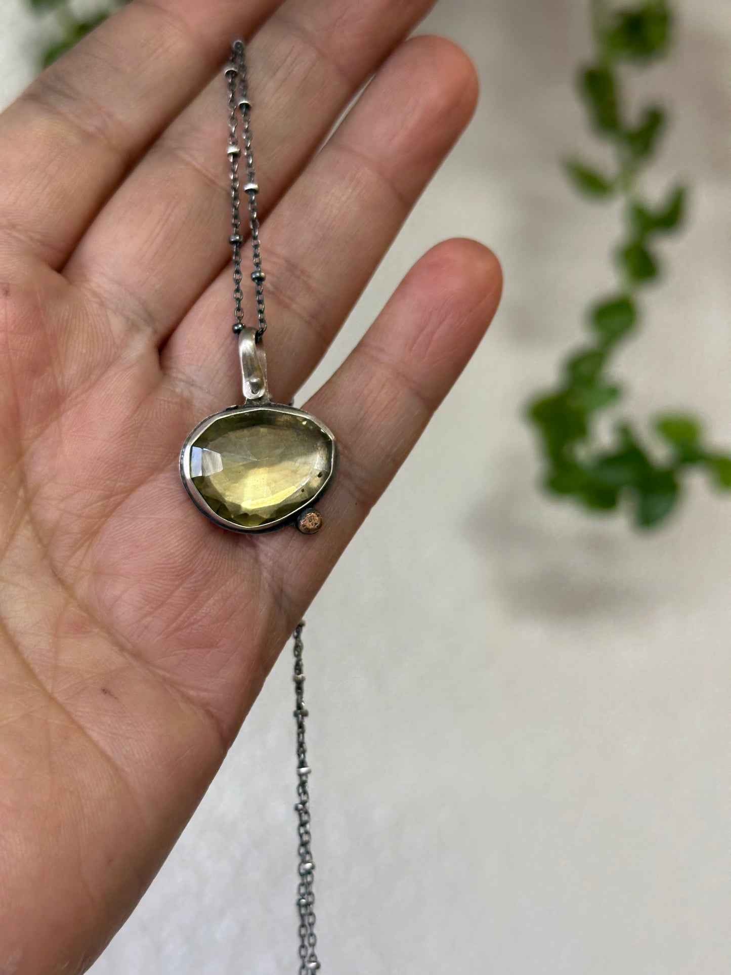 Lime Quartz Solitaire Necklace