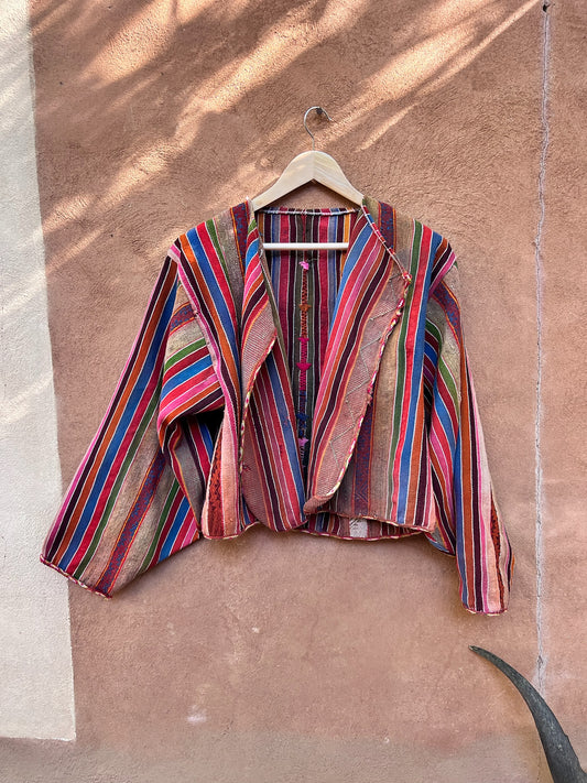 Upcycled Cropped Jacket - Bat sleeves - Antique Aguayo