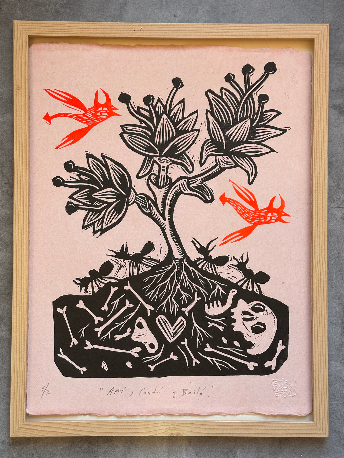 Amó, Cantó y Bailó - Lino Print 12" x 15"